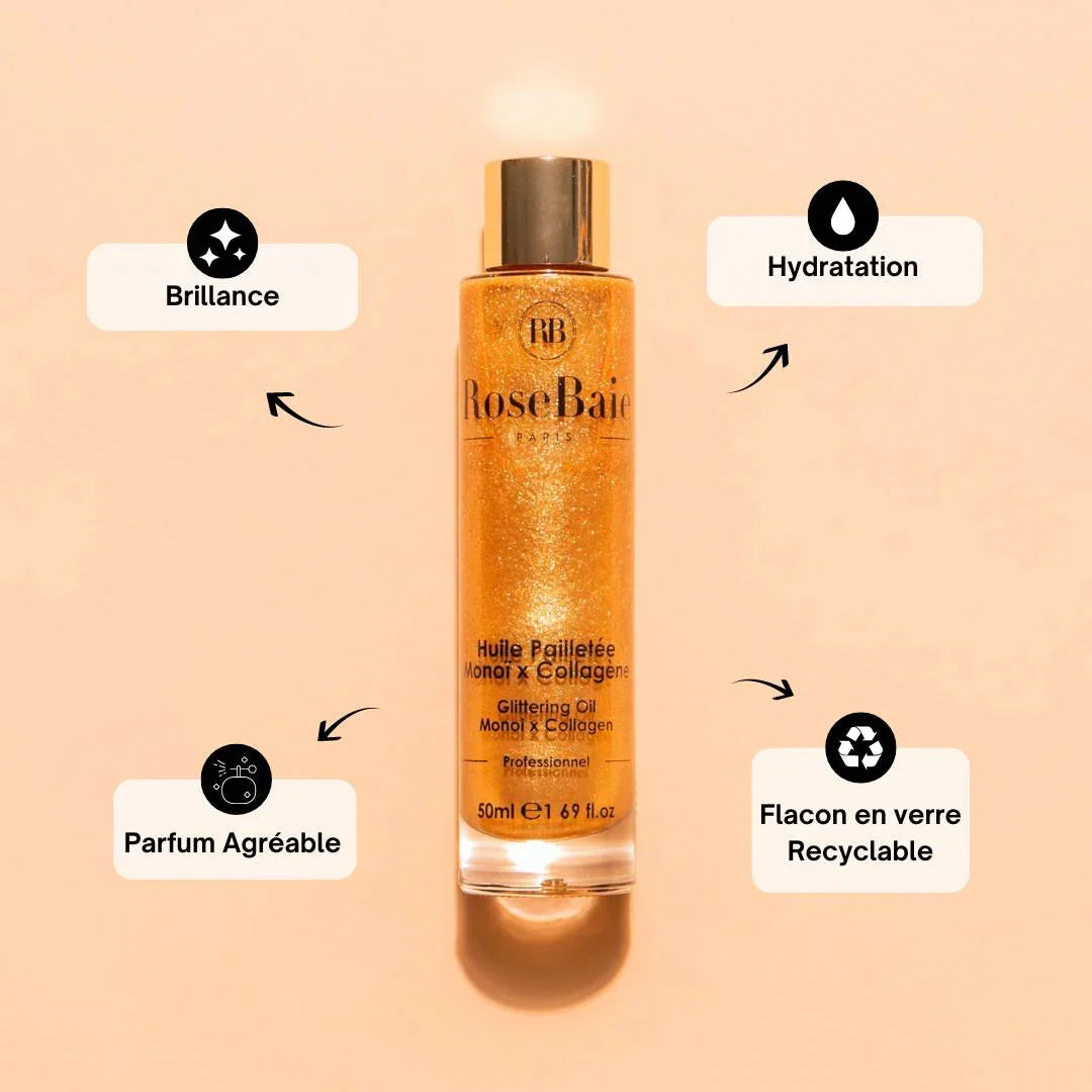 RoseBaie Huile Pailletée Monoï x Colagène Corps & Cheveux 50ml