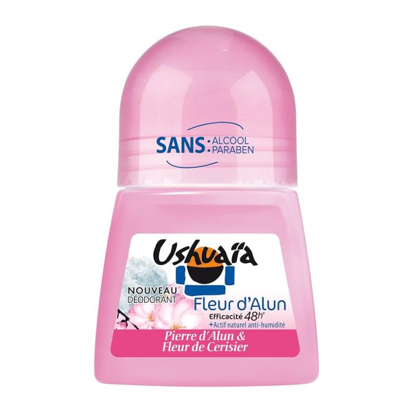 USHUAÏA – DÉODORANT FEMME BILLE FLEUR D’ALUN PARFUM FLEUR DE CERISIER EFFICACITÉ 48H – 50 M