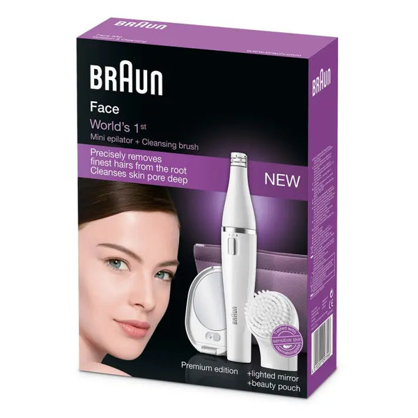 Braun Face 830 Édition Premium - épilateur visage & brosse nettoyante visage avec micro-oscillations - miroir lumineux et pochette beauté inclus