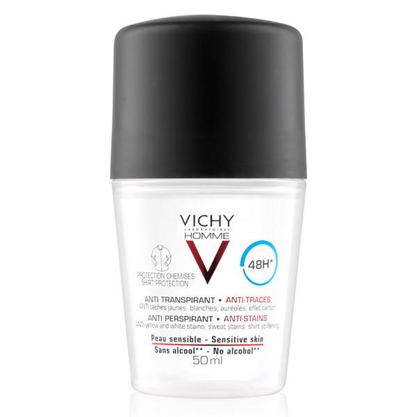 Vichy Homme Déodorant Bille Anti-Traces 48H Protection Chemises Peau Sensible | 50ml