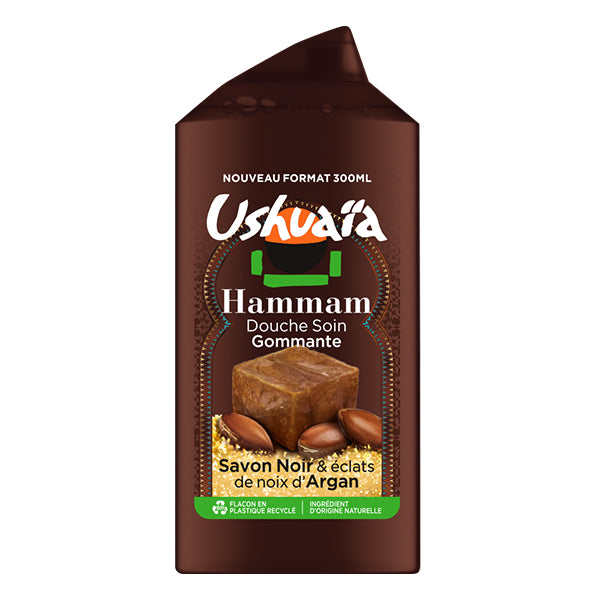 USHUAÏA – DOUCHE SOIN GOMMANTE AU SAVON NOIR & ÉCLATS DE NOIX D’ARGAN – 300ML