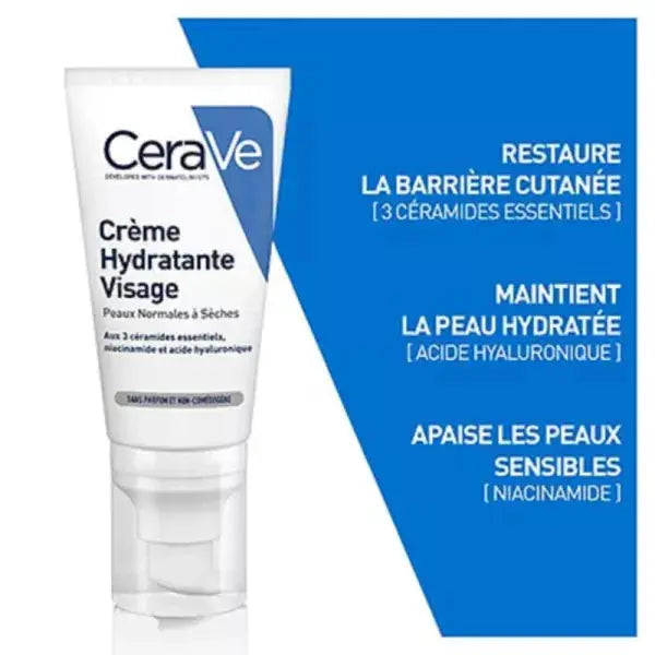 Crème Hydratante Visage 52g - Peaux Normales à Sèches CeraVe