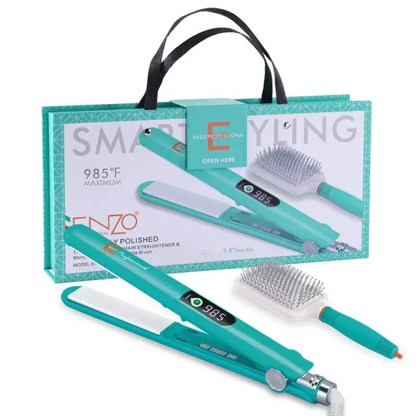 Enzo Pack Salon 2 en 1 : Brosse à cheveux et lisseur professionnels Enzo