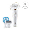 Épilateur Silk-épil 9 Flex 9010 avec technologie Wet & Dry et 6 accessoires dont brosse exfoliante en profondeur pour le corps. Braun