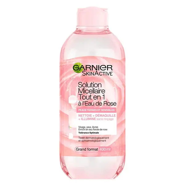 GARNIER SKIN ACTIVE – EAU MICELLAIRE DÉMAQUILLANTE NETTOYANTE TOUT EN UN À L’EAU DE ROSE – 400ML Garnier