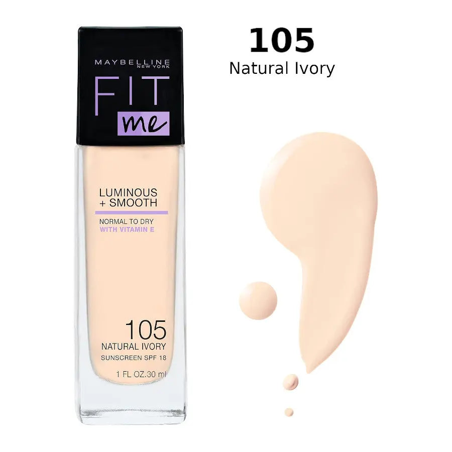 MAYBELLINE FIT ME LUMINOUS + SMOOTH Foundation 105 Natural Ivory 30ml Maybelline