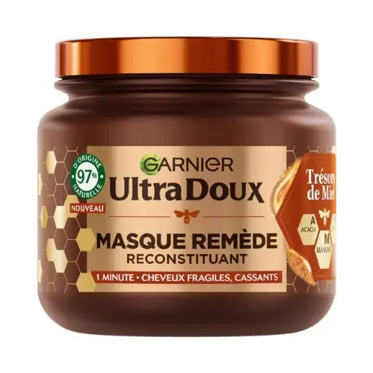 Masque Cheveux Remède Reconstituant Cheveux Fragiles Trésors de Miel ULTRA DOUX - 340 ML Garnier