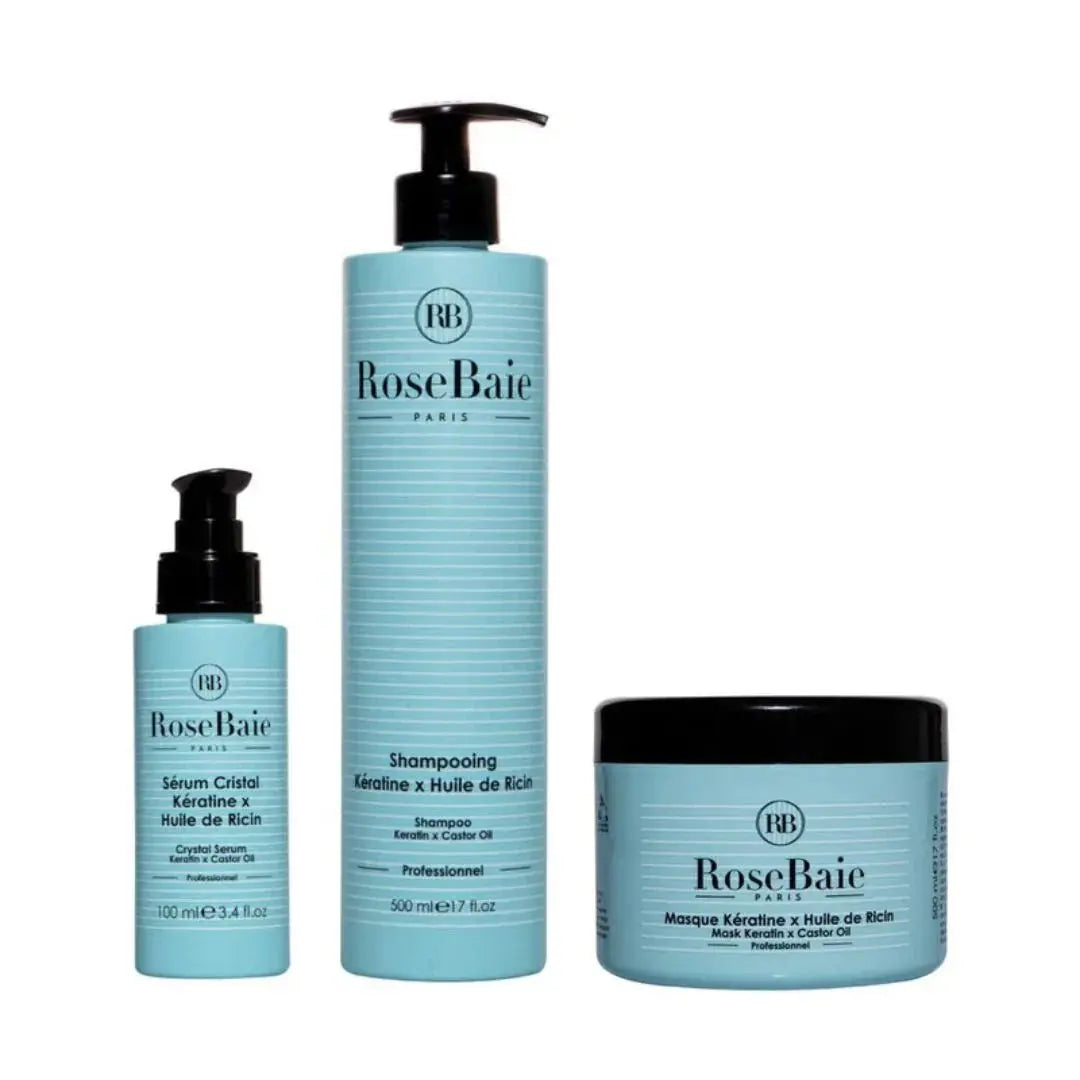 RoseBaie Gamme Huile de Ricin Shampoing Masque & Sérum Rose baie