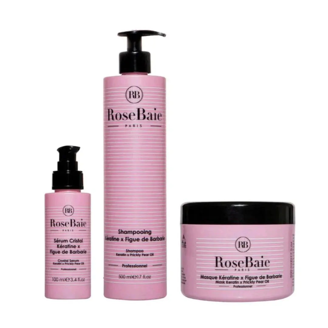 RoseBaie Gamme Kératine x Figue de Barbarie Shampoing Masque & Sérum Rose baie