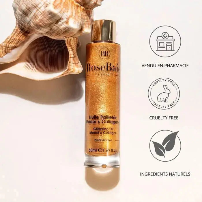 RoseBaie Huile Pailletée Monoï x Colagène Corps & Cheveux 50ml Rose baie