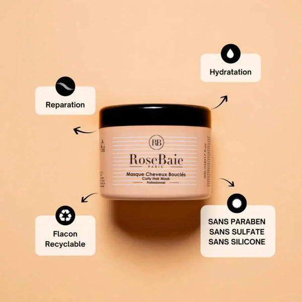 RoseBaie Masque Cheveux Bouclés x Huile d'Avocat 500ml Rose baie