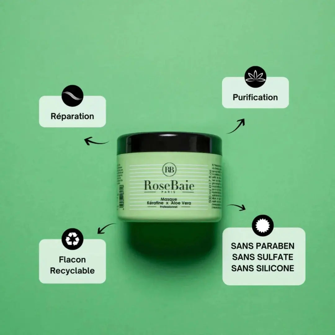 RoseBaie Masque Kératine x Aloe Vera 500ml Rose baie