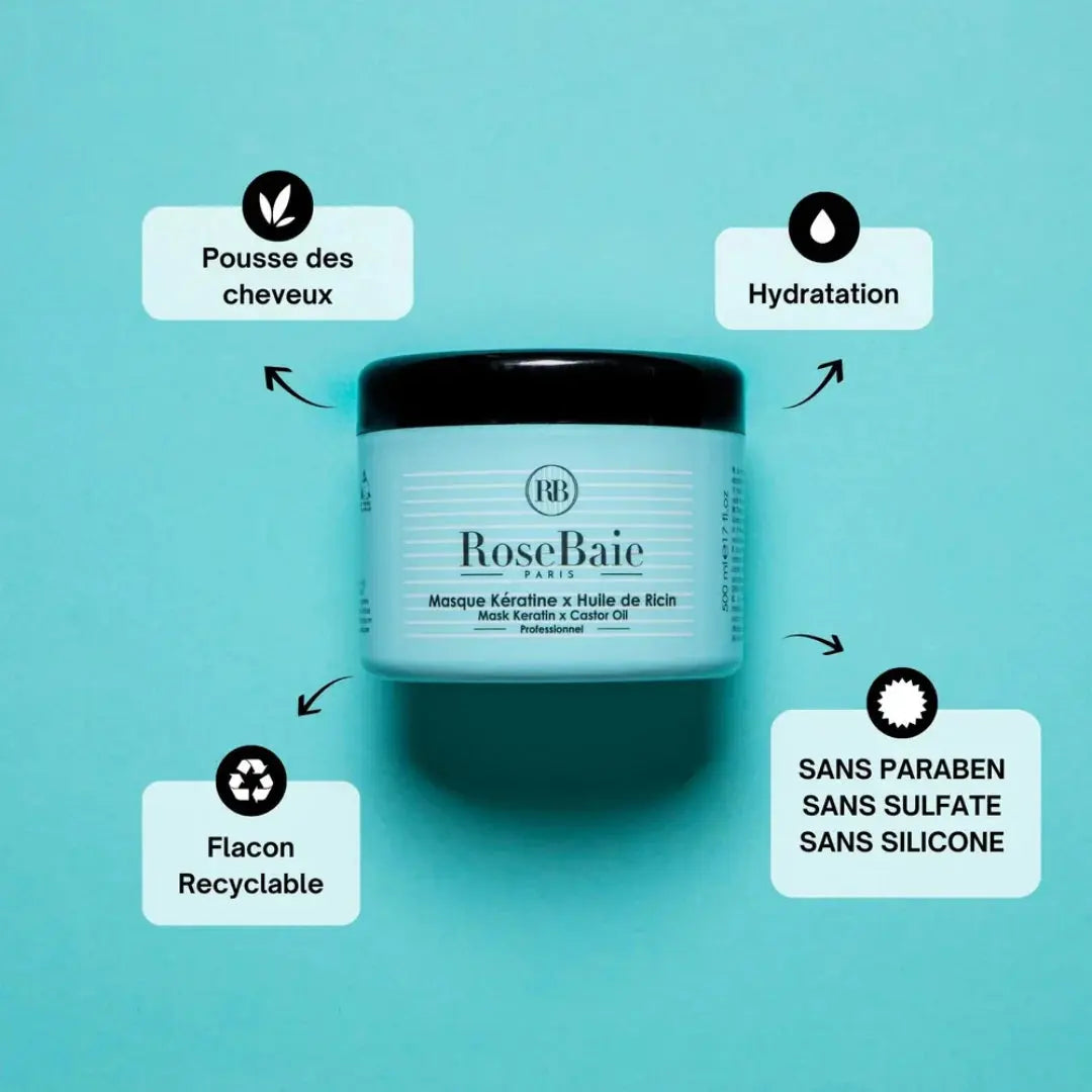 RoseBaie Masque Kératine x Huile de Ricin 500ml Rose baie