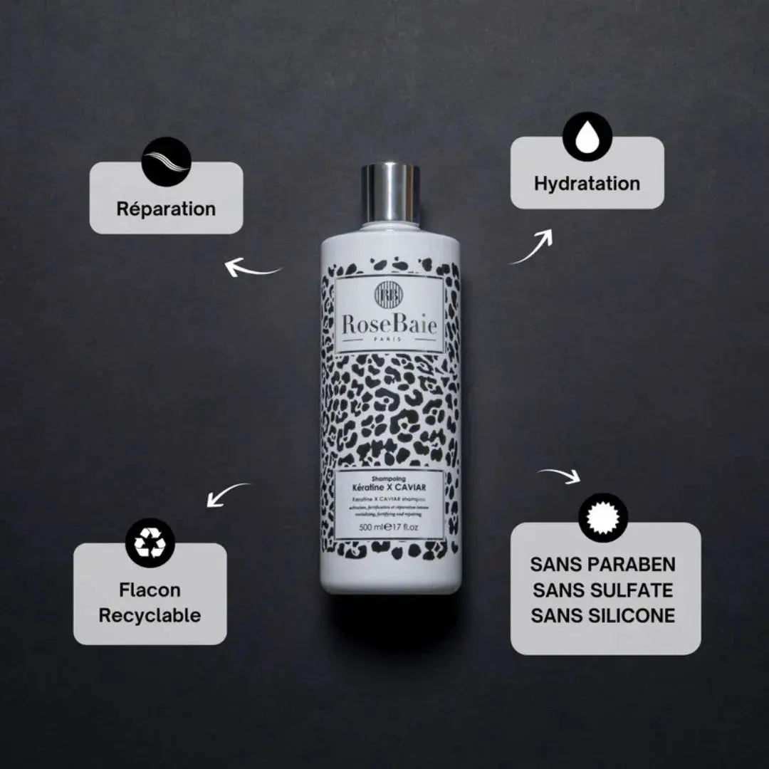 RoseBaie Shampoing Kératine x Caviar Réparation & Nutrition Intense 500ml Rose baie