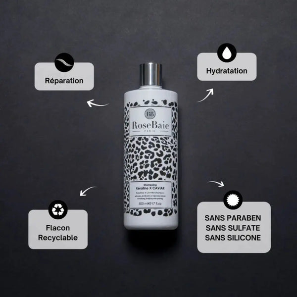 RoseBaie Shampoing Kératine x Caviar Réparation & Nutrition Intense 500ml Rose baie