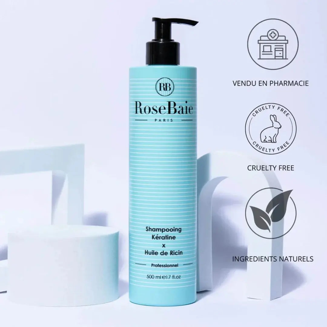 RoseBaie Shampoing Kératine x Huile de Ricin 500ml Rose baie