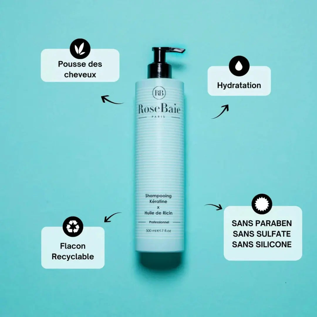 RoseBaie Shampoing Kératine x Huile de Ricin 500ml Rose baie
