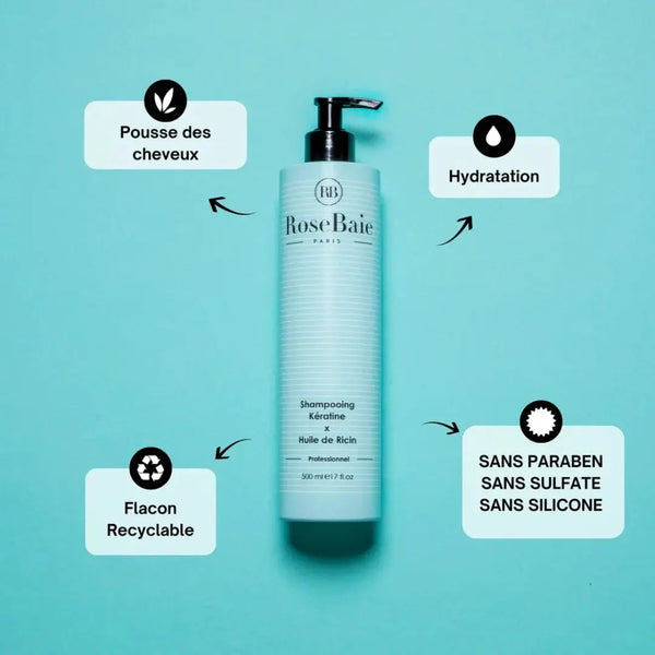 RoseBaie Shampoing Kératine x Huile de Ricin 500ml Rose baie