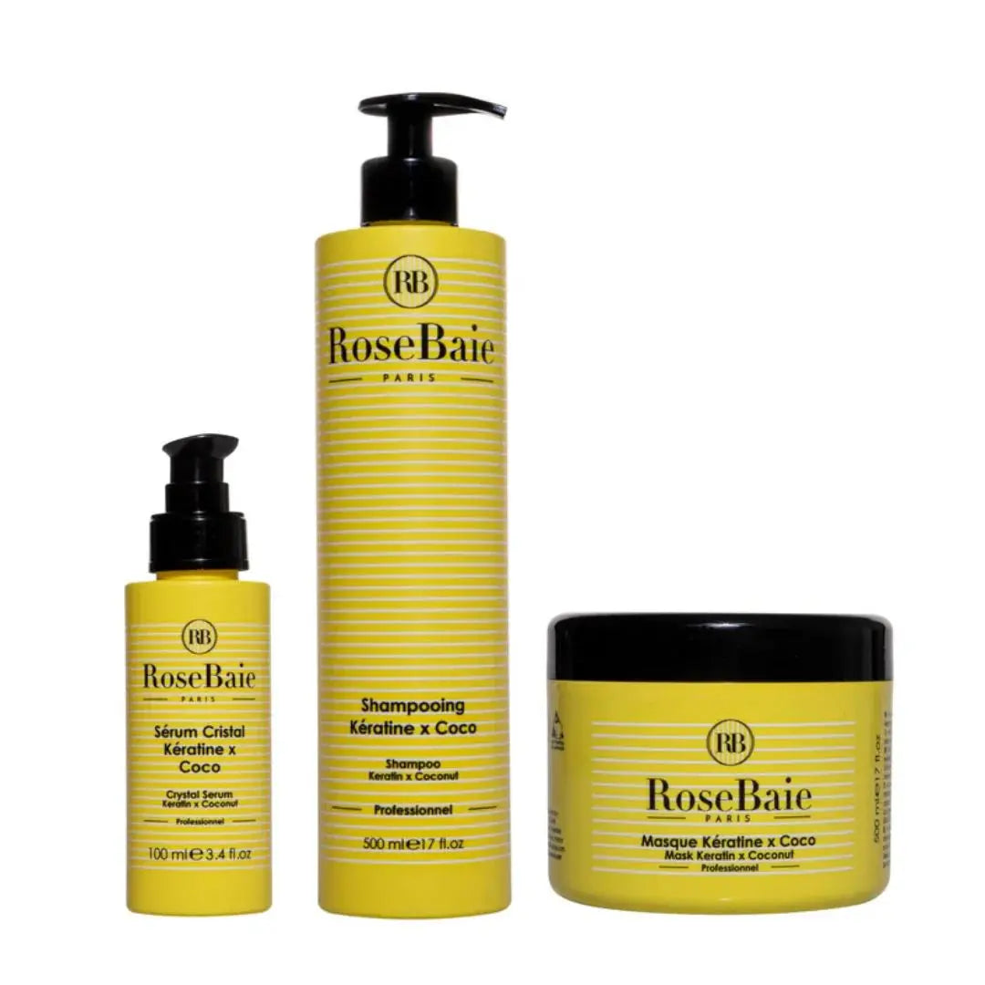 RoseBaie Trio Kératine x Coco Shampoing Masque & Sérum Rose baie