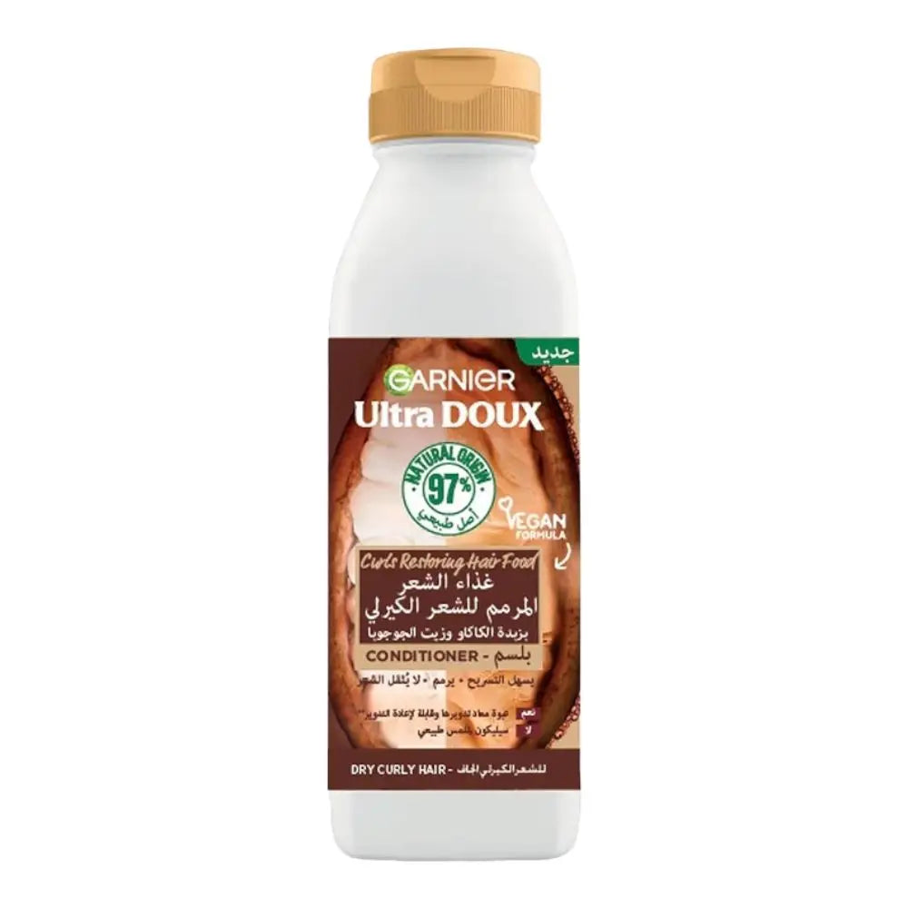 ULTRA DOUX HAIR FOOD – APRÈS-SHAMPOOING NOURISSANT AU BEURRE DE CACAO POUR CHEVEUX BOUCLÉS – 350ML Garnier