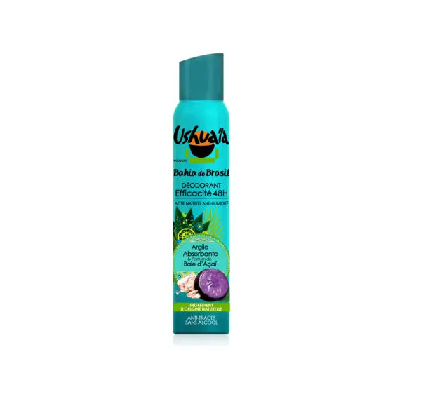 USHUAÏA – DÉODORANT FEMME ATOMISEUR BAHIA DO BRASIL ARGILE ABSORBANTE & PARFUM BAIE D’AÇAÏ – 200 ML USHUAÏA