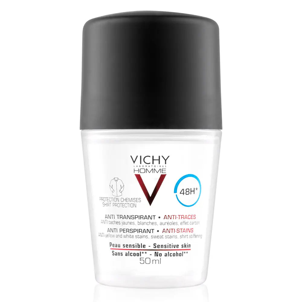 Vichy Homme Déodorant Bille Anti-Traces 48H Protection Chemises Peau Sensible | 50ml Vichy