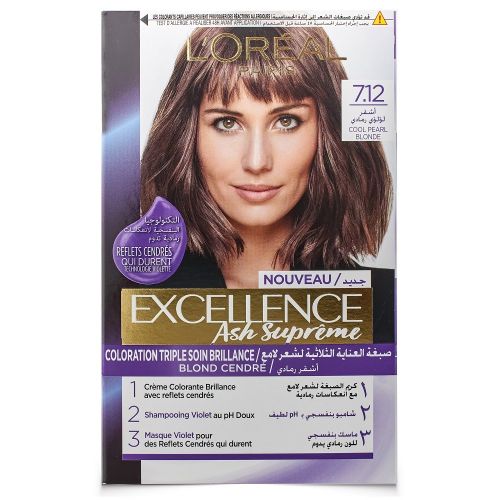 L'Oréal Paris Excellence Ash Supreme Anti-Brass Permanent Hair Color, 7.12 Cool Pearl Blonde